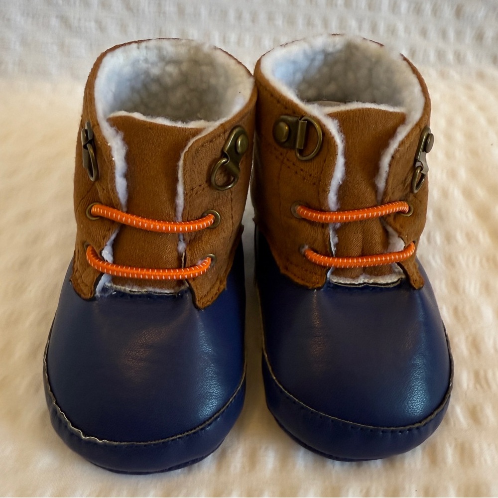 Xertia Baby Infant Cozy Walker Boot Fashion Slip-on Crib Shoes Size 2 Blue Brown